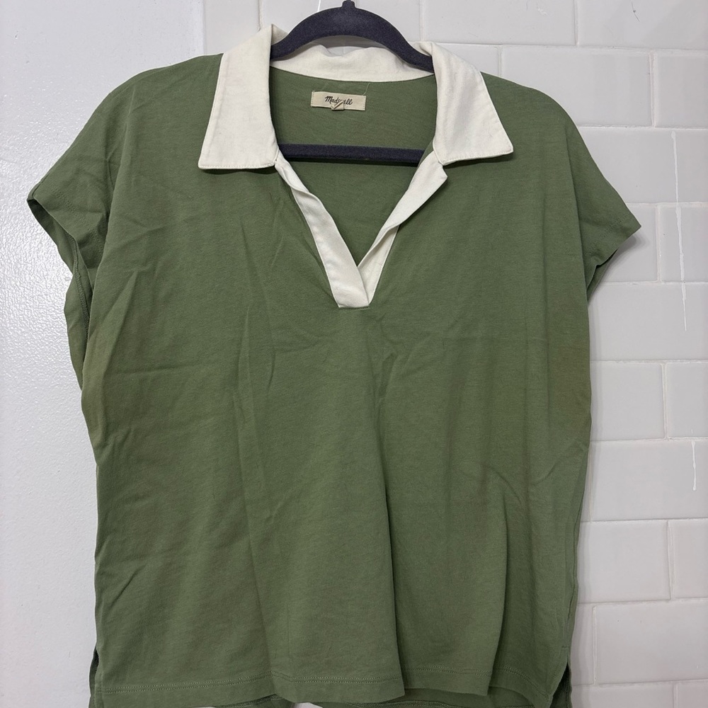 Madewell Green Cap Sleeve Polo Shirt